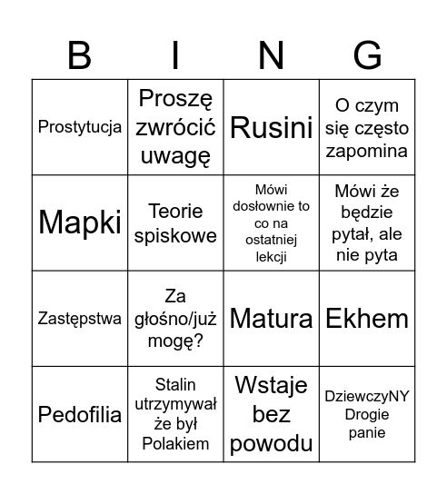 Wróblewski Bingo Card