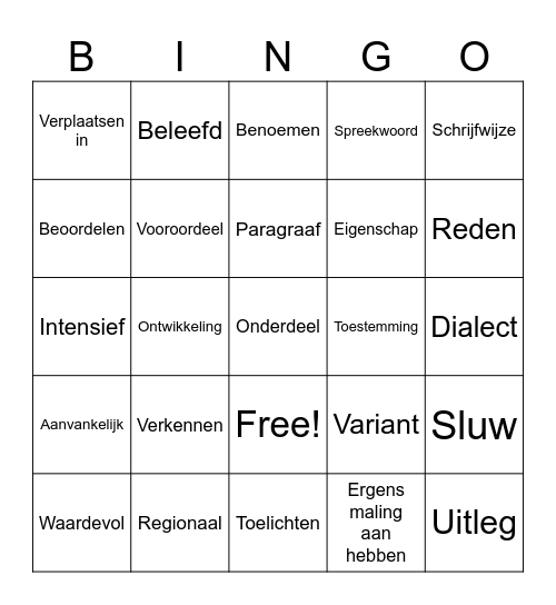 Woordenschat Bingo Card