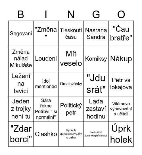 Denní záležitosti Bingo Card