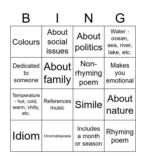 StoryTree Bingo Card