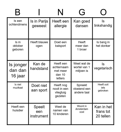 Kennismakingsbingo Card