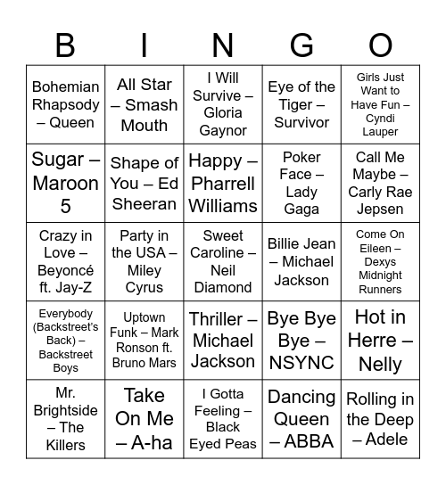 BANGERS BINGO Card
