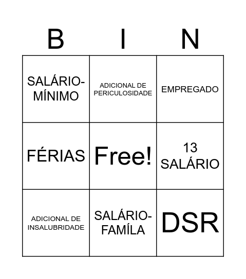 Trabalhista Bingo Card