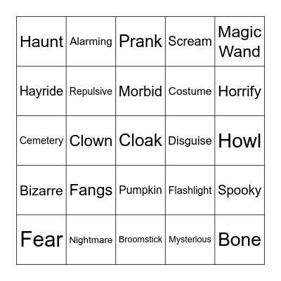 MAA Halloween Bingo Card