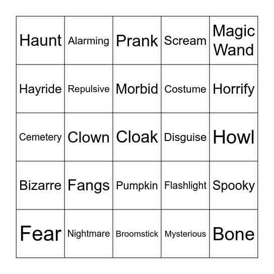 MAA Halloween Bingo Card