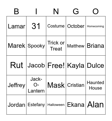 October Bingo Card
