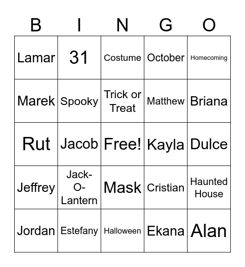 October Bingo Card