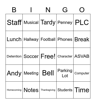 OCTOBER STAFF MEETING Bingo Card