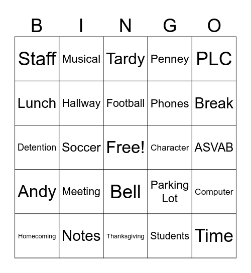 OCTOBER STAFF MEETING Bingo Card