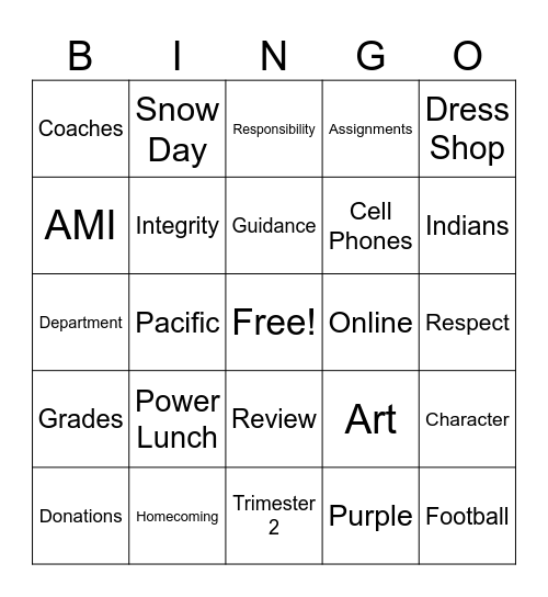 OCTOBER STAFF MEETING Bingo Card