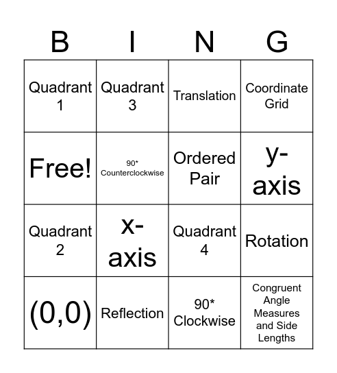 Rigid Transformations Bingo Card