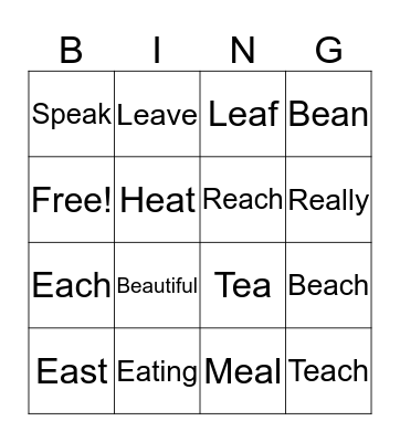 -EA Words BINGO Card