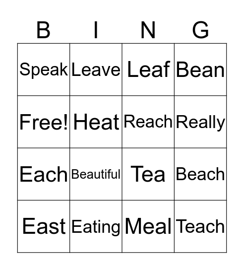 -EA Words BINGO Card