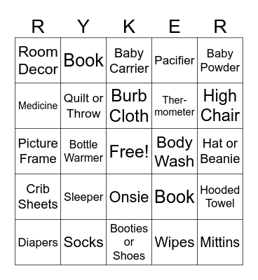 Baby Shower Bingo Card