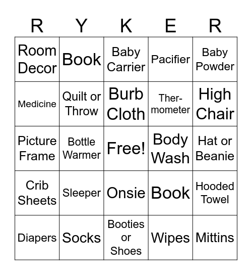 Baby Shower Bingo Card