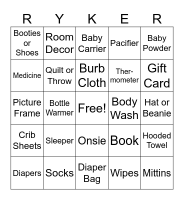Baby Shower Bingo Card