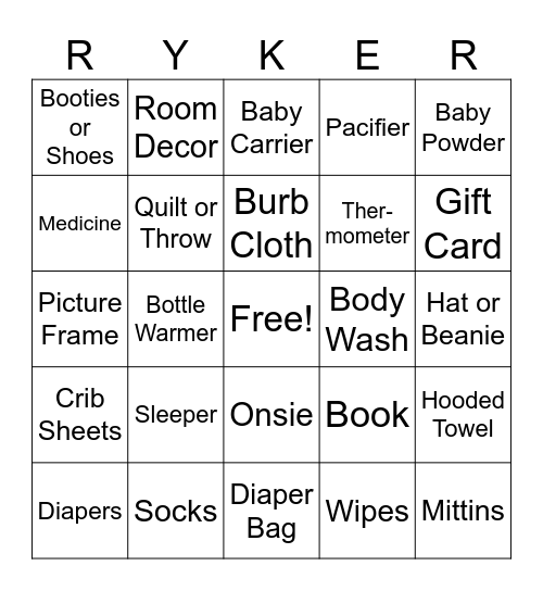 Baby Shower Bingo Card