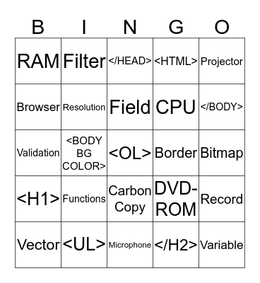 Class 6 Revision Bingo Card