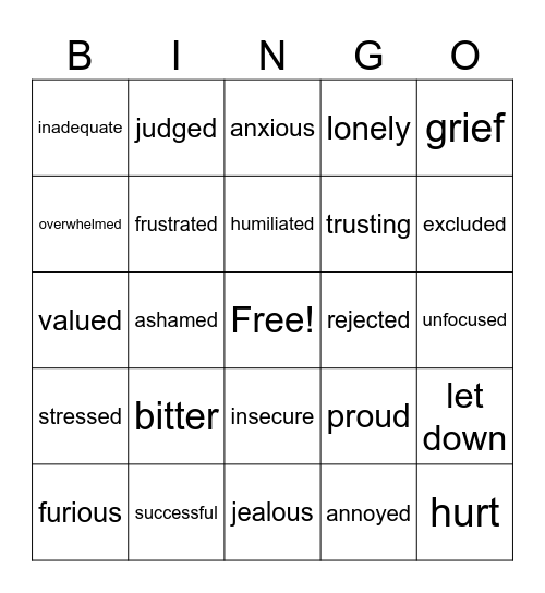 Emotions Bingo Card