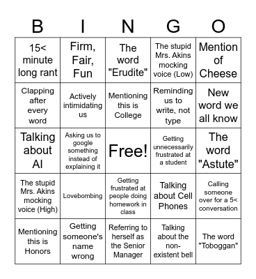 Mrs. Akins Bingo Card