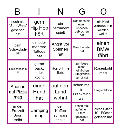 Finde eine:n Kolleg:in, der:die ... Bingo Card