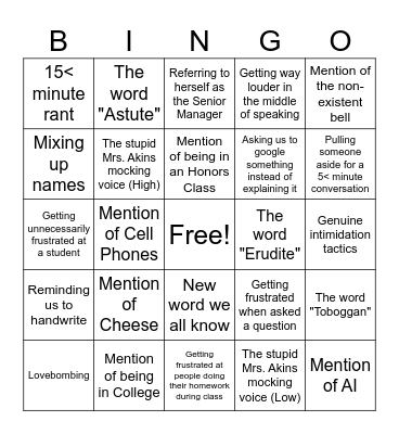 Mrs. Akins Bingo Card