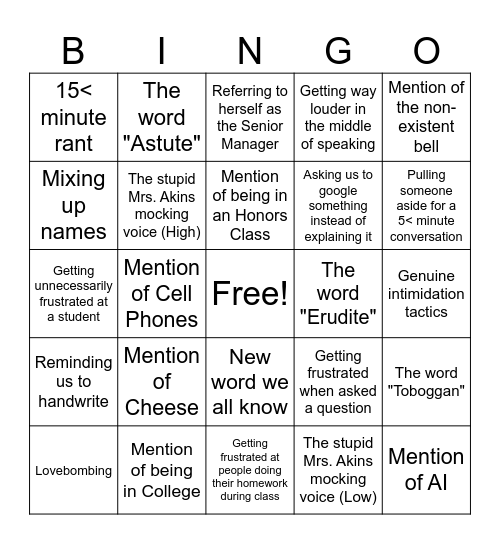 Mrs. Akins Bingo Card