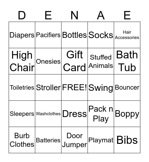 Tia & Bryan's Baby Shower - Gia Denae Bingo Card