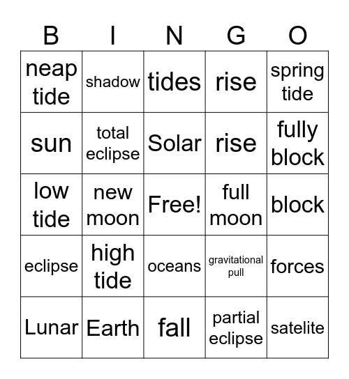 Tides & Eclipses Bingo Card
