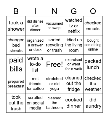 Random task this week Bingo Card