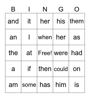 Heart Word Bingo Card