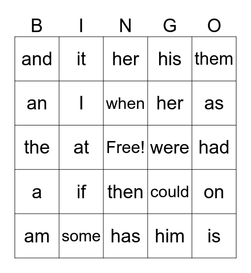Heart Word Bingo Card