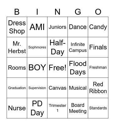 OCTOBER STAFF MEETING Bingo Card