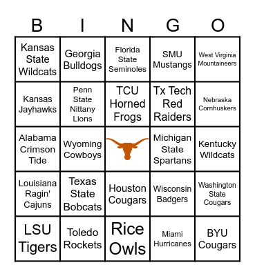 College Football Teams Bingo Card