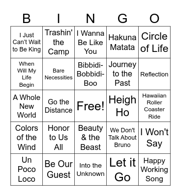 Disney Bingo Card