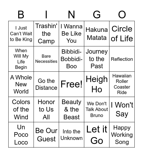 Disney Bingo Card