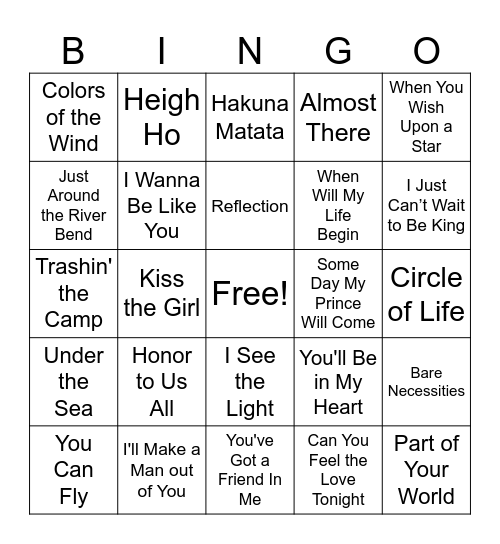 Disney Bingo Card