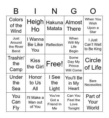 Disney Bingo Card