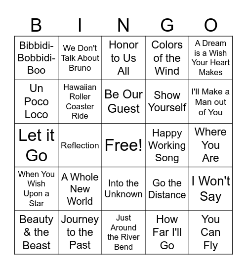 Disney Bingo Card