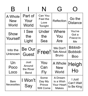 Disney Bingo Card
