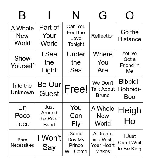 Disney Bingo Card