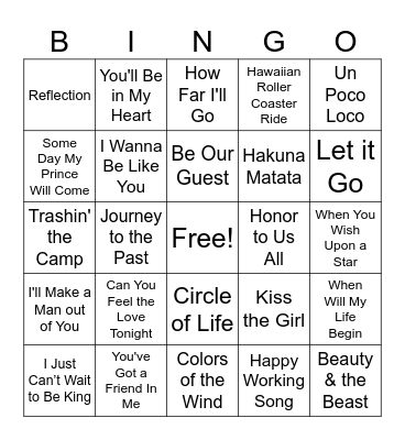 Disney Bingo Card