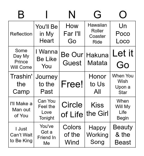 Disney Bingo Card