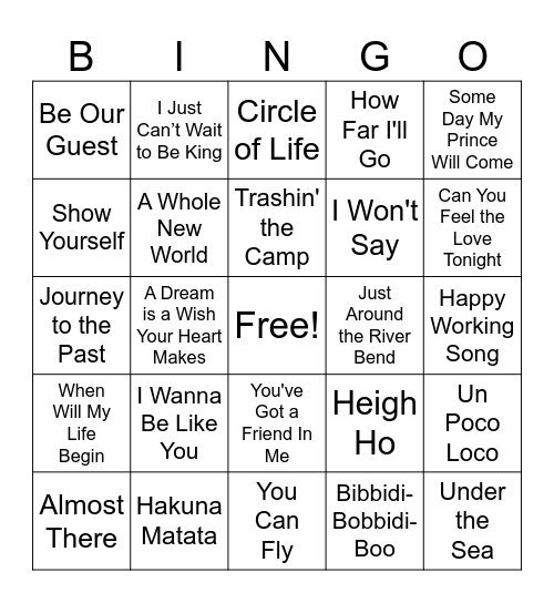 Disney Bingo Card