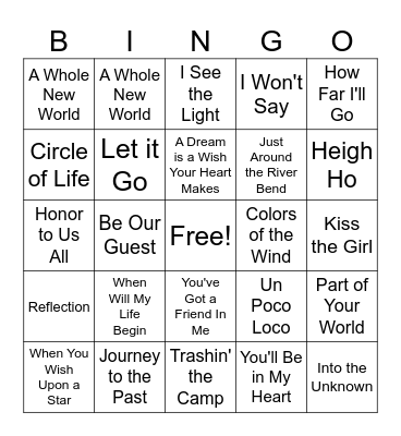 Disney Bingo Card