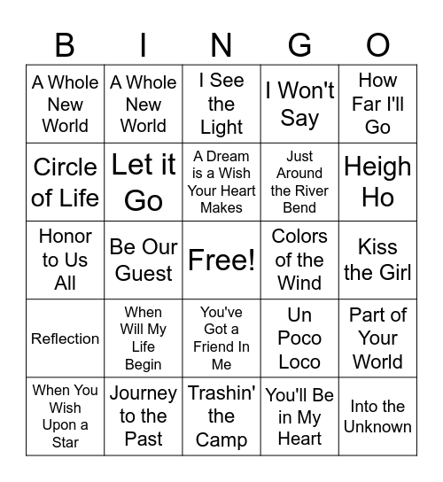 Disney Bingo Card