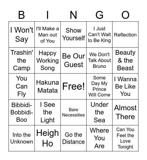 Disney Bingo Card