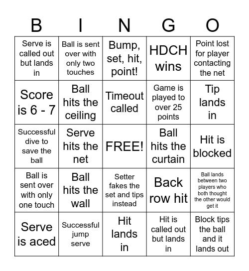 Volleyball Bingo! Bingo Card
