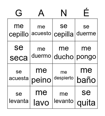 Reflexive Daily Routine Verbs (SPA-->SPA) Bingo Card
