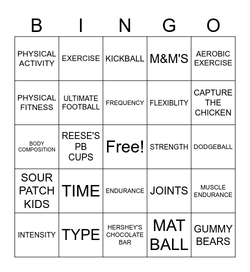 Fitness Vocabulary 1 and 2 Bingo Card